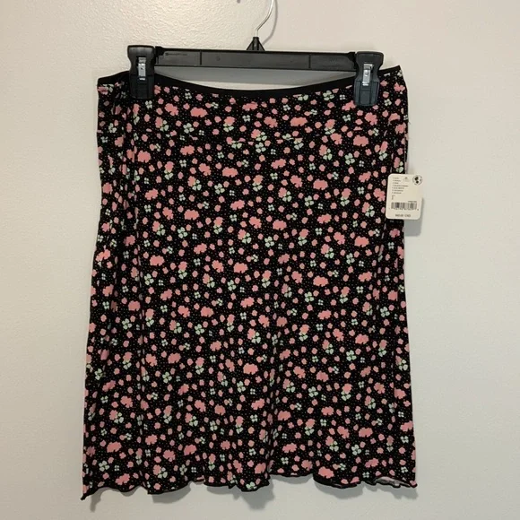 FREE PEOPLE Floral Midi Skirt Black Mint Green Soft Pink - Picture 9 of 15